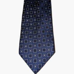 Ermenegildo Zegna Necktie Tie Navy Blue Geometric Square 100% Silk Made in Italy